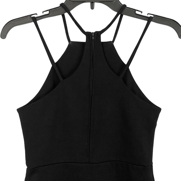 WINDSOR | Black Spaghetti Strap Asymmetrical Hem Mini Slim Bodycon Dress - Picture 8 of 14